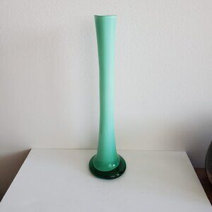 Vintage mint green cased stretched glass bud vase 11"